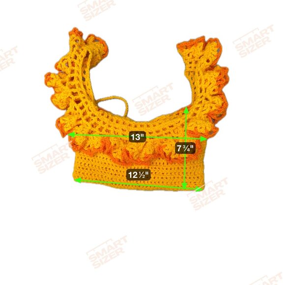 Handmade Crochet Ruffle Crop Top In Yellow & Orange XXS Boho Hippie Y2K Grunge - Picture 4 of 4